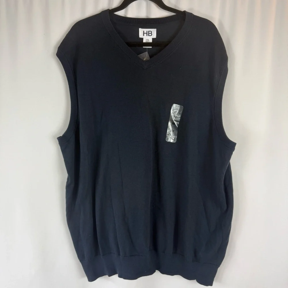 Harbor Bay by DXL Men's Big and Tall V-Neck Sweater Vest Navy Size: 2XL